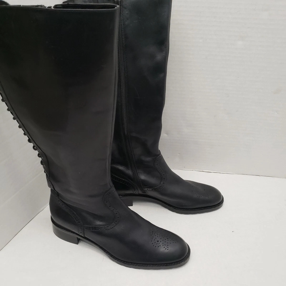 Franco Sarto Tall Black Riding Boots Leather Zipper Granny Lace Back W- 8